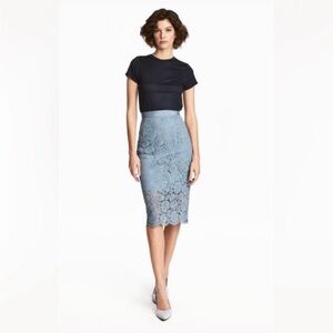 H&M Blue Floral Lace Pencil Skirt Size 6 NWT